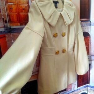ARDEN B WooL 🦙Cream-Color JeweL•BuTtonS~DressCoaT: Size Xs